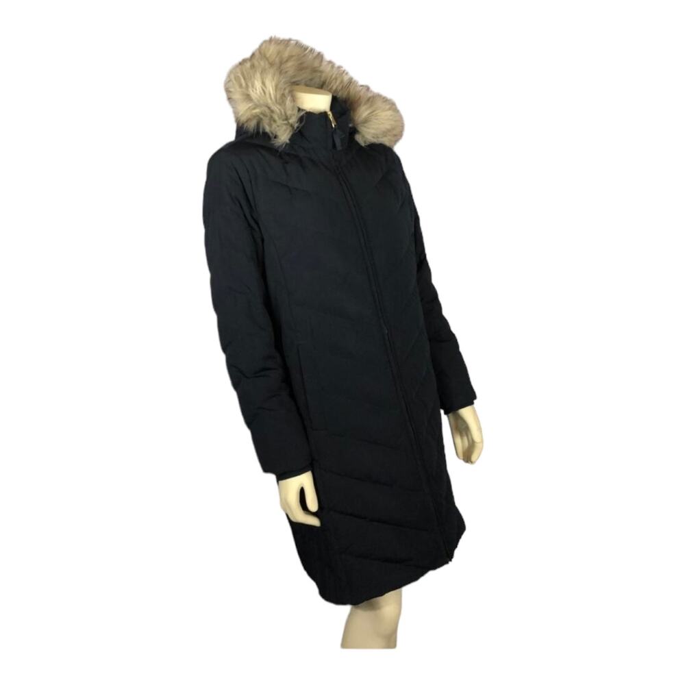 TALBOTS Down Puffer Coat in navy with fur trimmed hood size medium - Picture 5 of 12